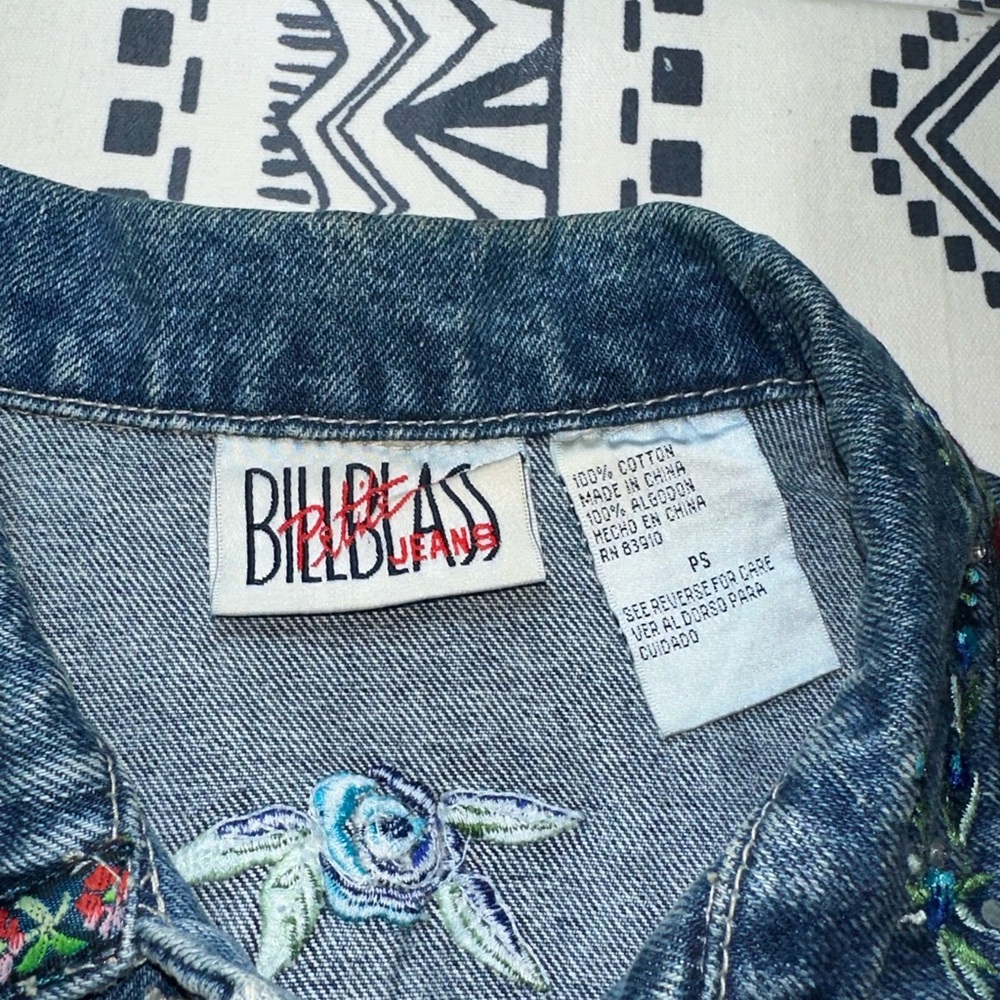 Y2K Bill Blass Blue Denim Vest Embellished Embroidered Woman PS‎ (Petite Small) - Picture 5 of 6